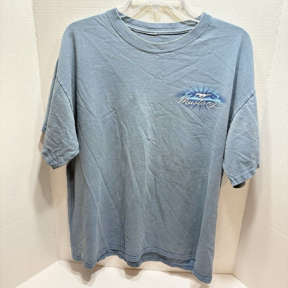Ford Mustang T-Shirt Light Blue Vintage Style Size L Crew Neck Short Sleeve